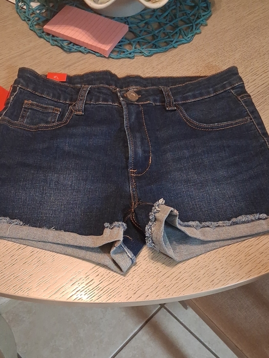 Pants - Dark Blue Denim Fold-Trim Women's Shorts